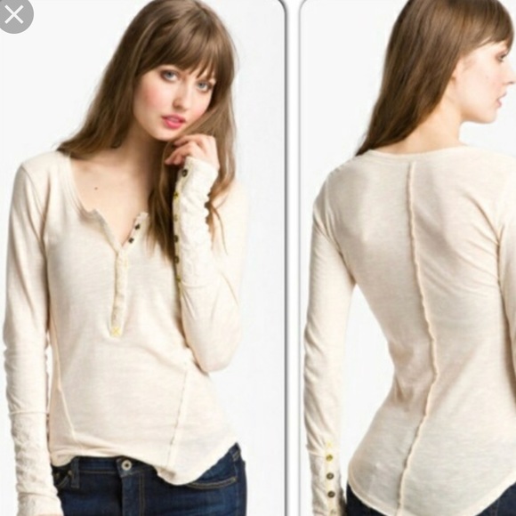 Free People Tops - Free People Lace Trim Henley Shirt